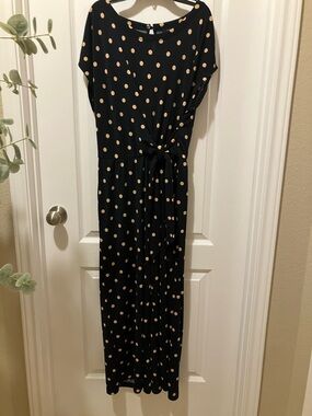 Banana Republic Black Jumpsuit with Tan Polka Dots